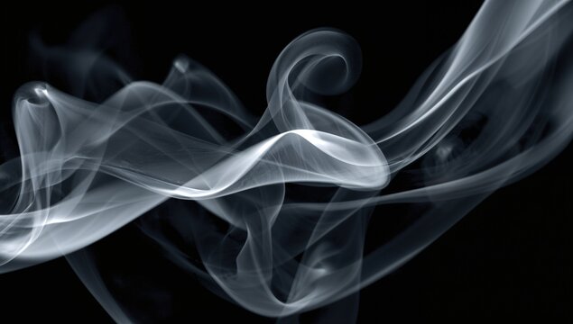 Close-up of fragrant incense emitting white smoke against a dark backdrop, abstract smoky design, perfect for meditation and calm ambiance