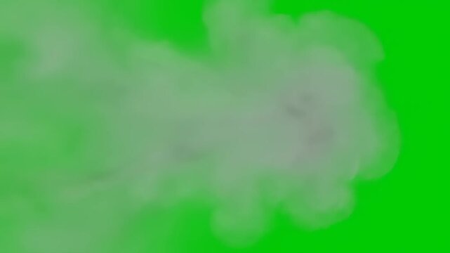 Realistic Gray Smoke Plume on Chroma Key Green Screen Background for VFX Compositing