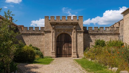 Obraz premium Secure entrance within an ancient stone fortress during summer travel