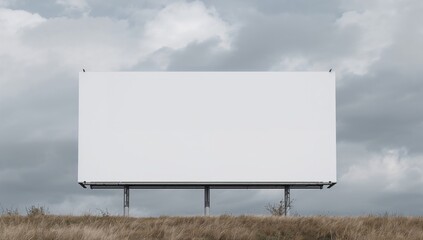 Empty billboard for promotional display in a natural setting with overcast sky behind