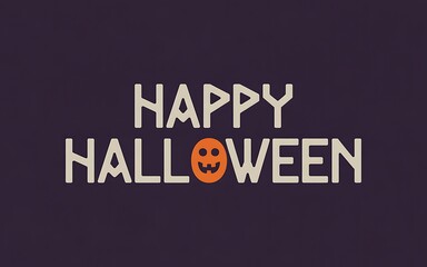 Happy Halloween text with a simple jack o lantern face on a dark purple background greeting holiday