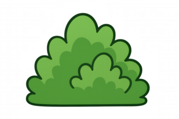 Green bush cartoon illustration, stylized plant drawing for game design, nature elements, isolated, transparent background