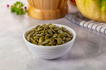 Fresh green pumpkin peeled seeds