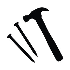 Black Silhouette of Hammer and Nails Illustrating Carpentry Tools and Construction