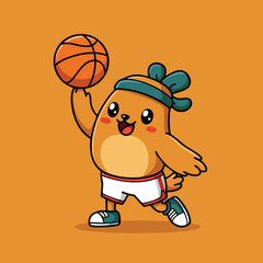 Cute Cartoon Animal Mascot Playing Basketball Vector Illustration