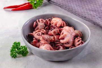 Marinated canned mini baby octopus