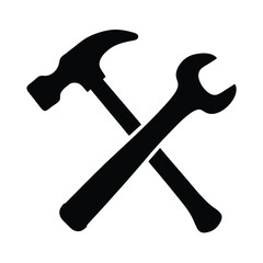 Hammer and Wrench Crossed Silhouette Representing Construction and Repair Work