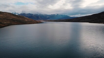 Scenic aerial view of patagonia lake and mountains. Media