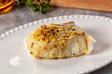 Steamed cod fish fillet with spices