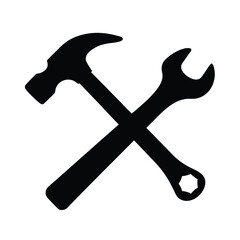 Crossed hammer and wrench icon representing construction and repair related concepts