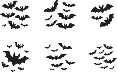 Fototapeta premium Halloween Bat Silhouettes on White Background Spooky Season Design Elements Decorations and Autumn Holiday Vector Graphics Templates