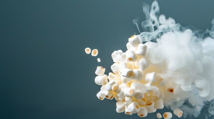 Fluffy Marshmallows Surrounded by Smoke on a Soft Gray Background Perfect for Creative Culinary Photography