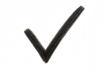 Hand drawn black check mark symbol on transparent background indicating approval, confirmation, or completion