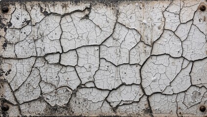 Fototapeta premium Aged metal with peeling oil paint showcasing a cracked, grunge texture in monochrome light shades.