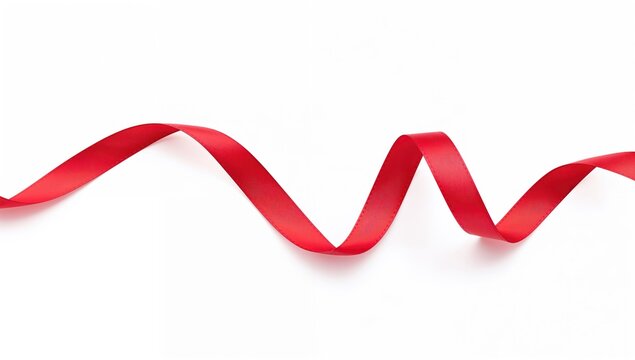Thin red ribbon with waves on a plain white backdrop