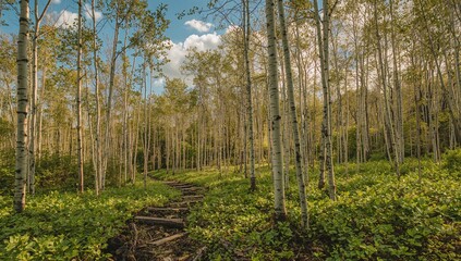 Wide Betula platyphylla woodland with scenic natural beauty