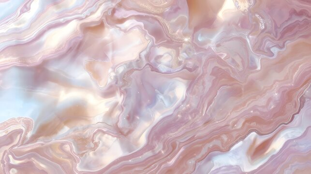 Elegant fluid abstract marble texture with soft pink, pearlescent white, and shimmering gold accents. A luxurious, wavy pattern ideal for sophisticated backdrops. - Powered by Adobe