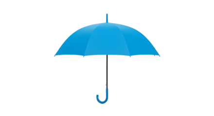 Blue umbrella isolated on white background. Stylish rain protection accessory for weather, travel, and outdoor concept. Foldable umbrella mockup for branding, design presentation, or advertising templ
