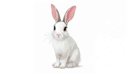 Obraz premium A tall, white Easter bunny representing wellness and elegance. Isolated rabbit on a white background. Stunning wild animal with big, gleaming eyes. Fantasy creature.