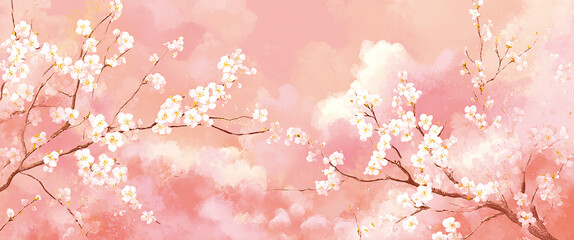 美しい和風の桜梅背景イラスト　AI生成画像