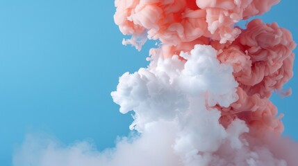 Fototapeta premium Colorful Smoke Plume Against Blue Sky Background Creates Beautiful Abstract Art for Creative Projects and Design Use