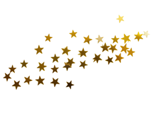 Golden star-shaped confetti scattered against a black background, suggesting a celebratory theme