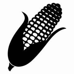 Stylized black and white illustration of a single ear of corn graphic