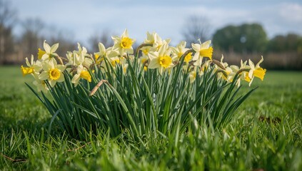 Fototapeta premium Spring blooms with daffodils beginning to open