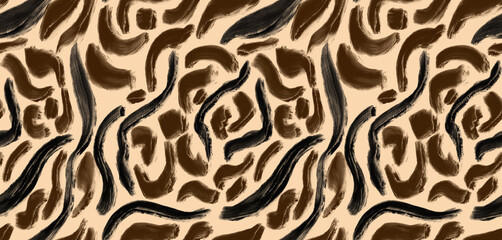 Leopard, zebra and pattern design. Hand drawn leopard zebra pattern design. For textile and print. Beige background.