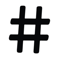 Black doodle style hashtag icon, vector illustration, hand drawn black symbol