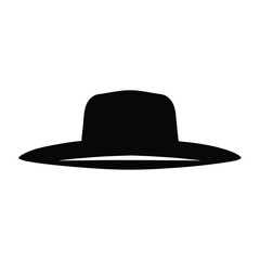 Monochrome depiction of a wide brimmed hat on a white background