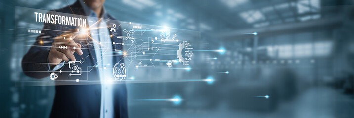 Transformation technology with a virtual screen on a network connection transformation process driving innovation and digital growth, empowering industries through automation, and intelligence.