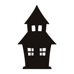 Spooky haunted house silhouette with tall pointed roof and windows