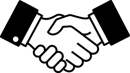 Obraz premium Black and White Icon of Two Hands Shaking in Agreement Keywords: handshake, agreement, business, partnership, deal, cooperation, trust, success, meeting, connection, communication, unity, teamwork