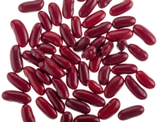 Overhead shot of a pile of plump, oval-shaped, deep red kidney beans