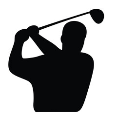 Silhouette of a Golfer MidSwing, Black and White Graphic Illustration