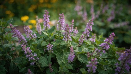 Obraz premium Pattern featuring flowers of a widespread henbit plant, showcasing summer and spring nature beauty