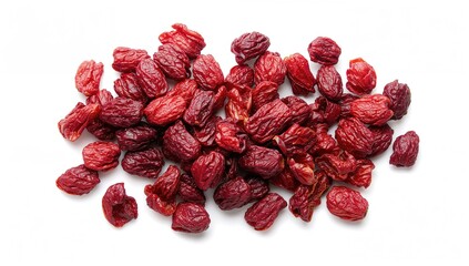 Top-down perspective of dried cranberries against a white backdrop