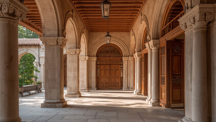 Obraz premium Charming corridor featuring architectural elegance and light