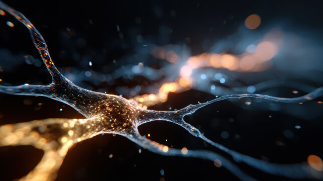 Neural network neuron synapse data flow light trail abstract biology science connection energy pulse conveying dynamic link