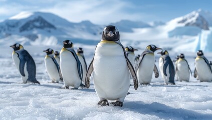 Obraz premium Adorable penguins captured in snowy landscapes