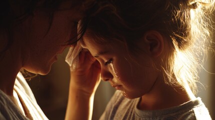 Tender Moment Between Parent and Child as Tears Dry After a Long Day at School