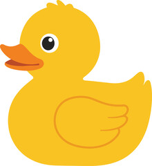 Cute yellow rubber duck toy isolated on white simple cartoon bath toy for children and fun isolated on transparent background