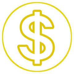 A simple illustration of a dollar coin with a white interior and a gold outline