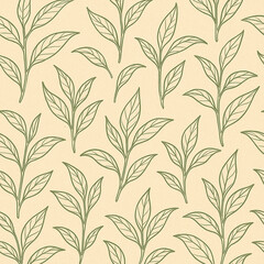 Botanical Tea Leaf Pattern on Natural Kraft Background