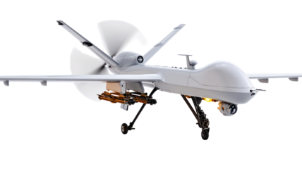 Predator drone military aircraft with missiles isolated on transparent background