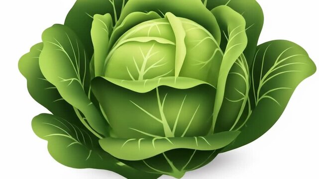 A vibrant, detailed illustration of a cabbage head, featuring layers of bright green leaves with lighter veining. The background is white
