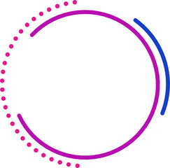 Modern circular frame with purple and pink gradient lines accented by white dotted pattern, designed in minimalist  with empty space for text or photo composition.