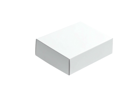 Isometric view of a plain, white rectangular box on a black background
