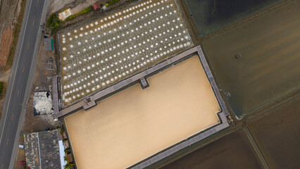 Aerial shot of colorful salt-pond in Ban Laem,Phetchaburi province